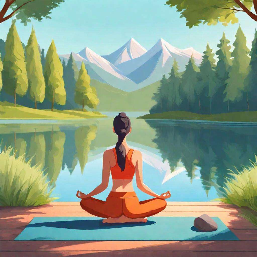 A person practicing yoga and meditation in a serene natural setting.