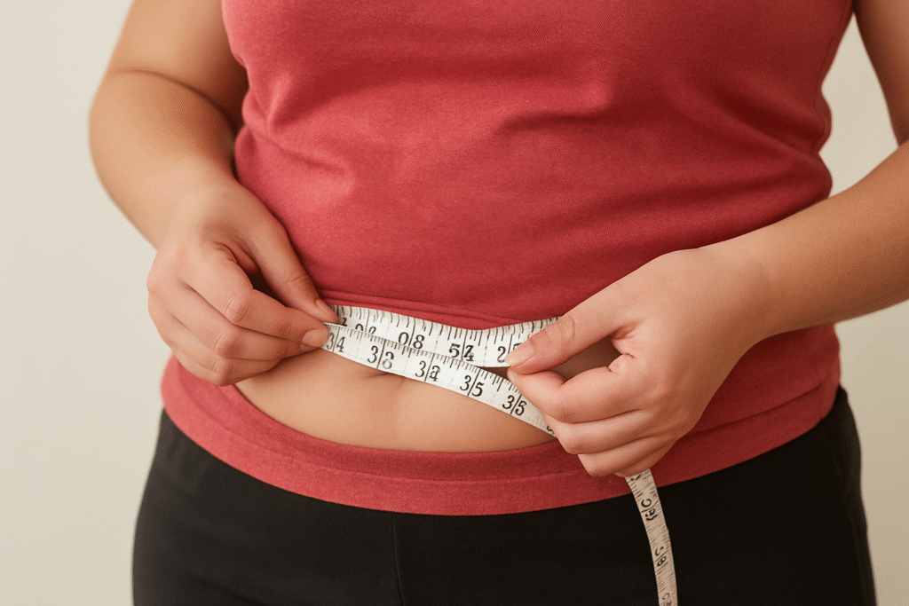 Weight Management Support Clinic and Woman Measuring Belly Fat Weight Management Support Clinic and Woman Measuring Belly Fat